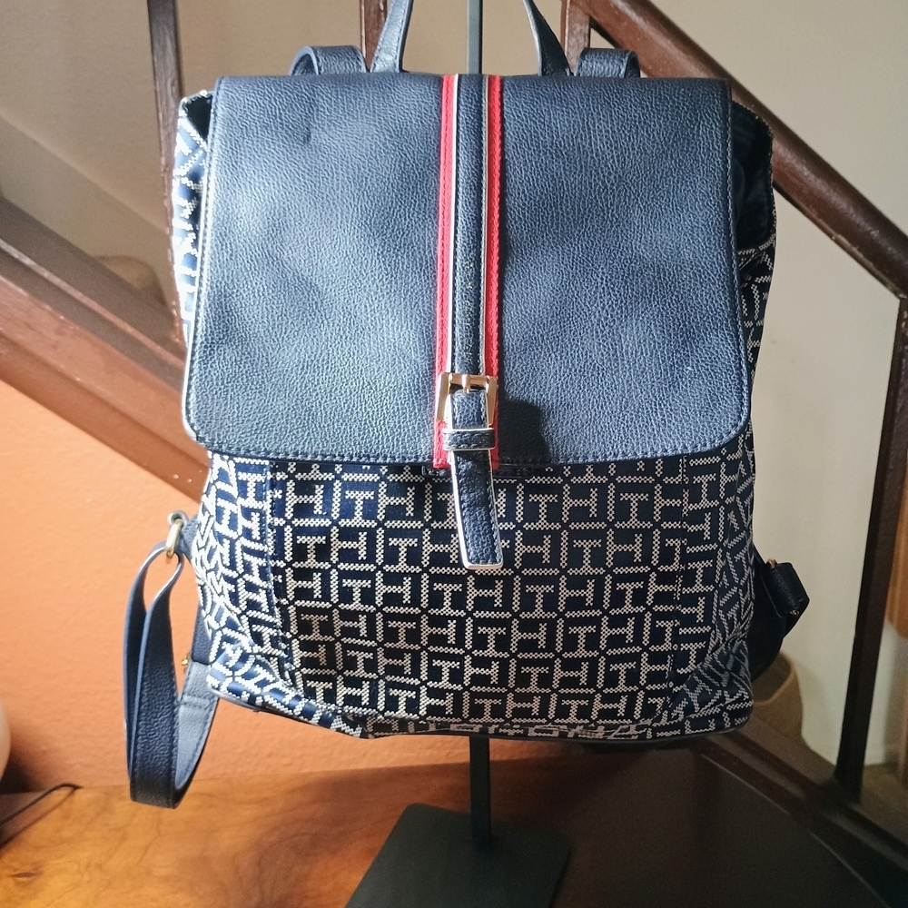 Tommy Hilfiger Blue and Red Monogram Backpack